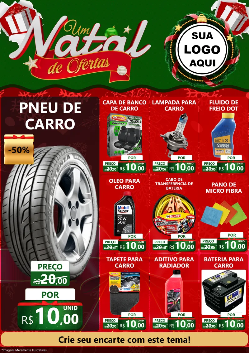 Modelo de Encarte para Encarte A4 Vertical com o tema Um Natal de Ofertas para Auto peças