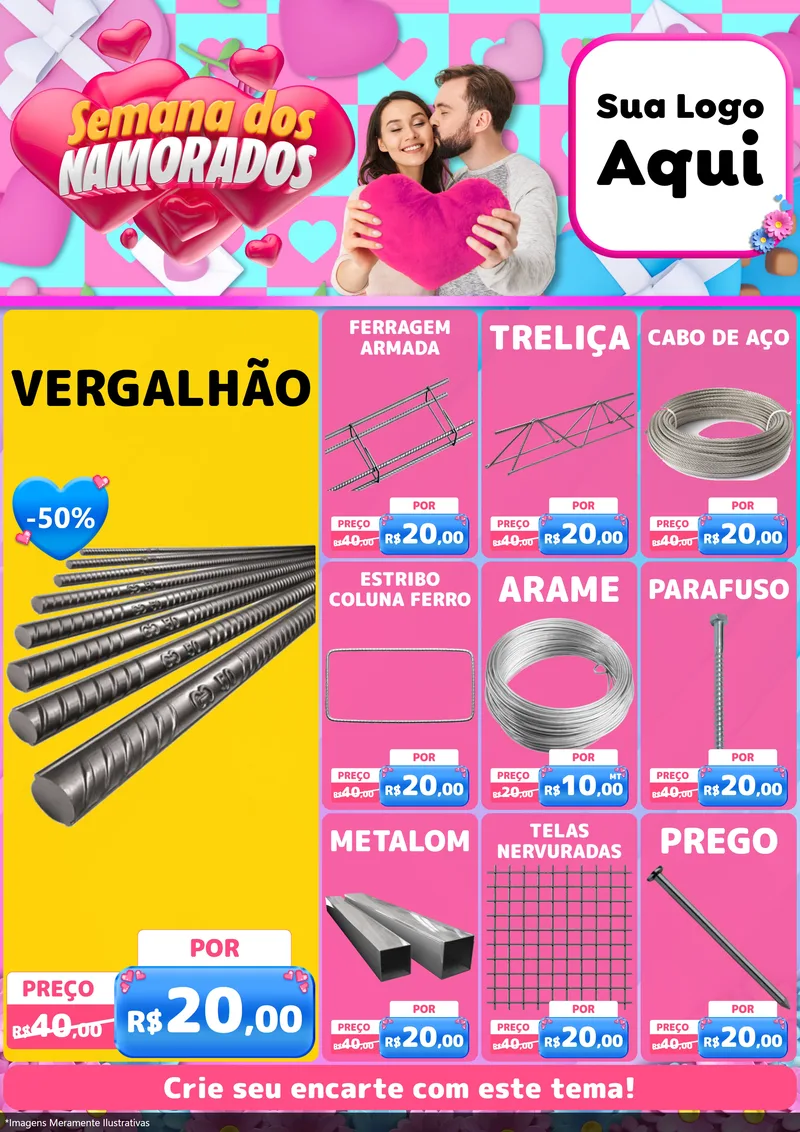 Modelo de Encarte para Encarte A4 Vertical com o tema Semana dos Namorados para Ferragens