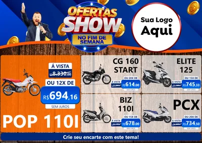Modelo de Encarte para Encarte A4 Horizontal com o tema Ofertas Show No Fim De Semana para Concessionaria de Motos