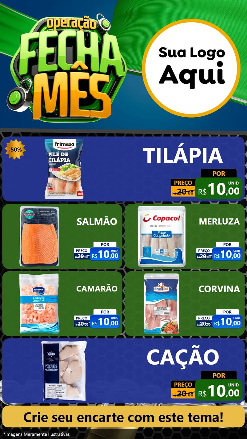 Modelo de TV para TV Vertical com o tema Operação Fecha Mês para Peixaria