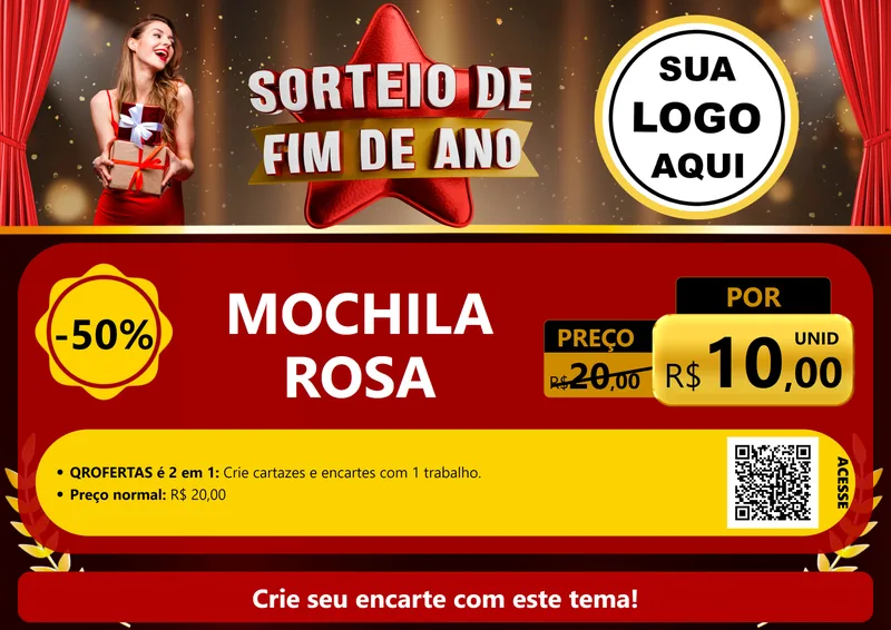 Modelo de Cartaz para Cartaz A4 Horizontal com o tema Sorteio de Fim de Ano para Papelaria