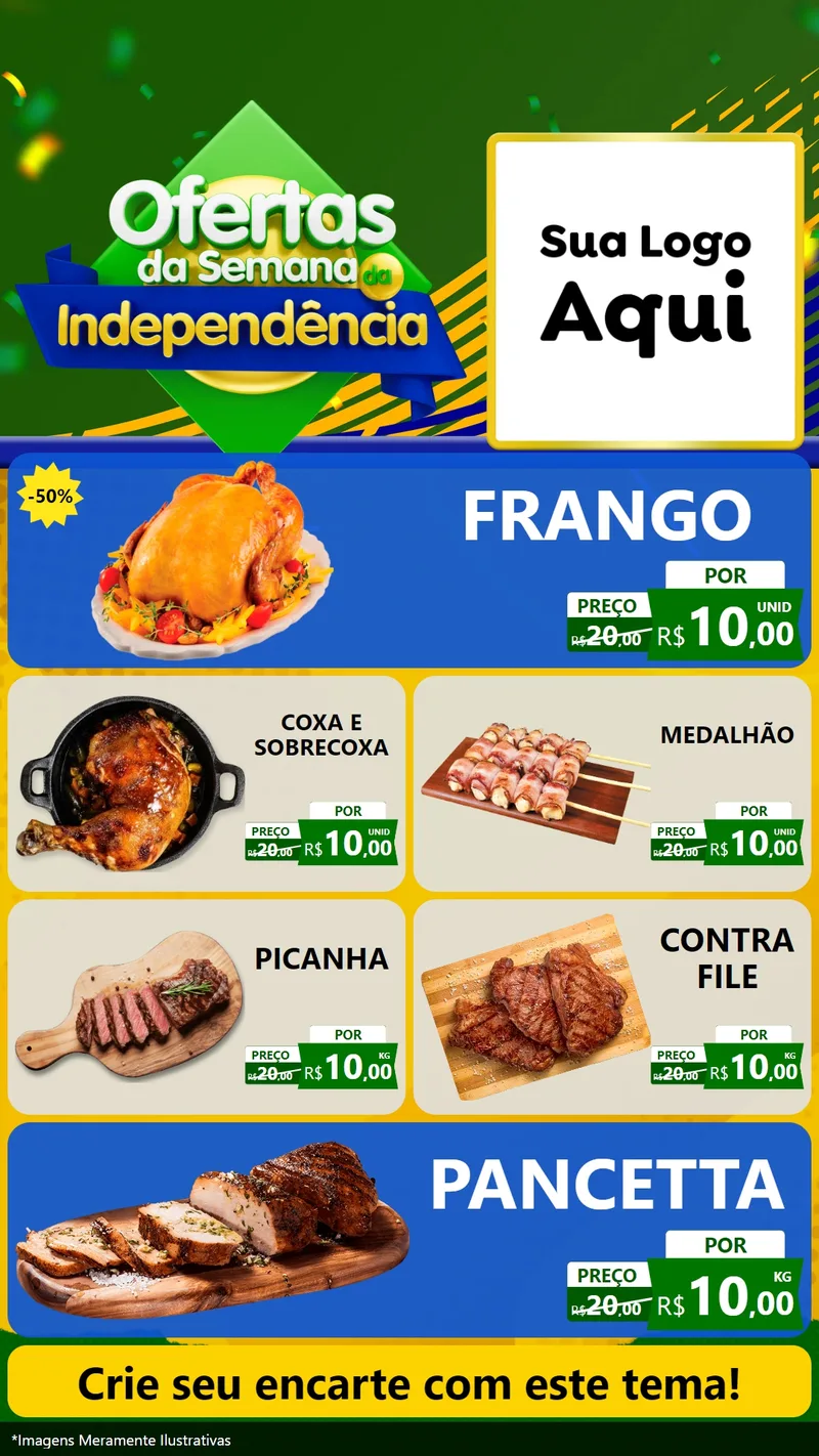 Modelo de TV para TV Vertical com o tema Ofertas da Semana da Independência para Assados