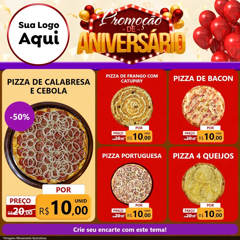 Modelo de Rede Social para Feed Facebook com o tema Promoção de Aniversário para Pizzaria