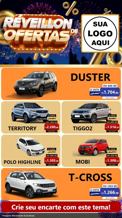 Modelo de TV para TV Vertical com o tema Réveillon de Ofertas para Concessionaria de Carros