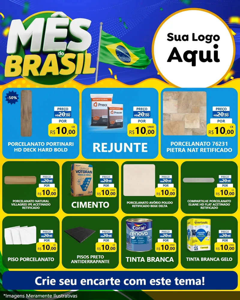 Modelo de Rede Social para Feed Instagram com o tema Mês do Brasil para Pisos e revestimentos
