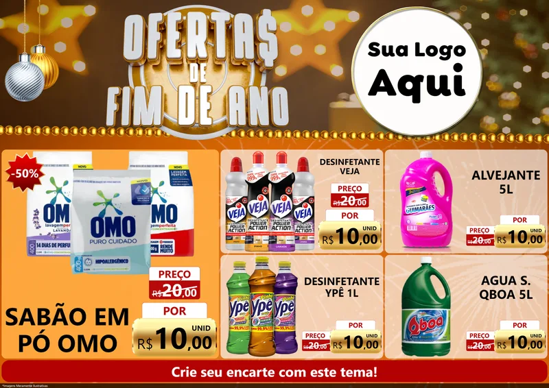 Modelo de Encarte para Encarte A4 Horizontal com o tema Ofertas de Fim de Ano para Produtos de Limpeza