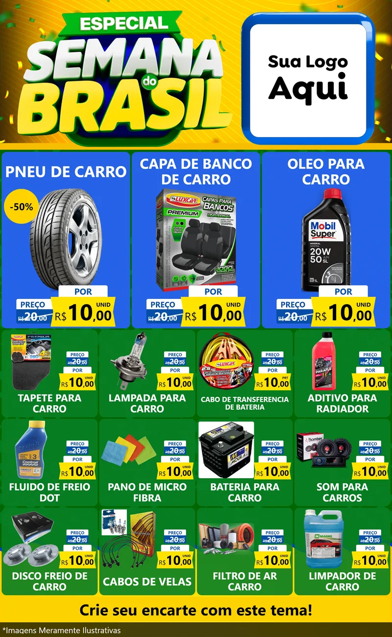 Modelo de Encarte para Encarte Grande com o tema Especial Semana do Brasil para Auto peças