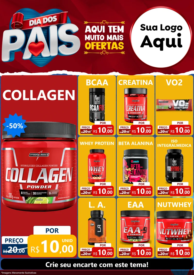 Modelo de Encarte para Encarte A4 Vertical com o tema Dia dos Pais para Suplementos alimentares