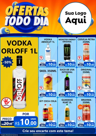 Modelo de Encarte para Encarte A4 Vertical com o tema Ofertas Todo Dia para Distribuidora de bebidas