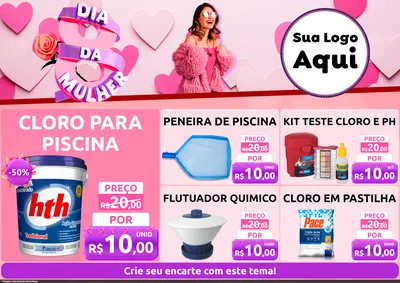 Modelo de Encarte para Encarte A4 Horizontal com o tema Dia da Mulher para Produtos para Piscina