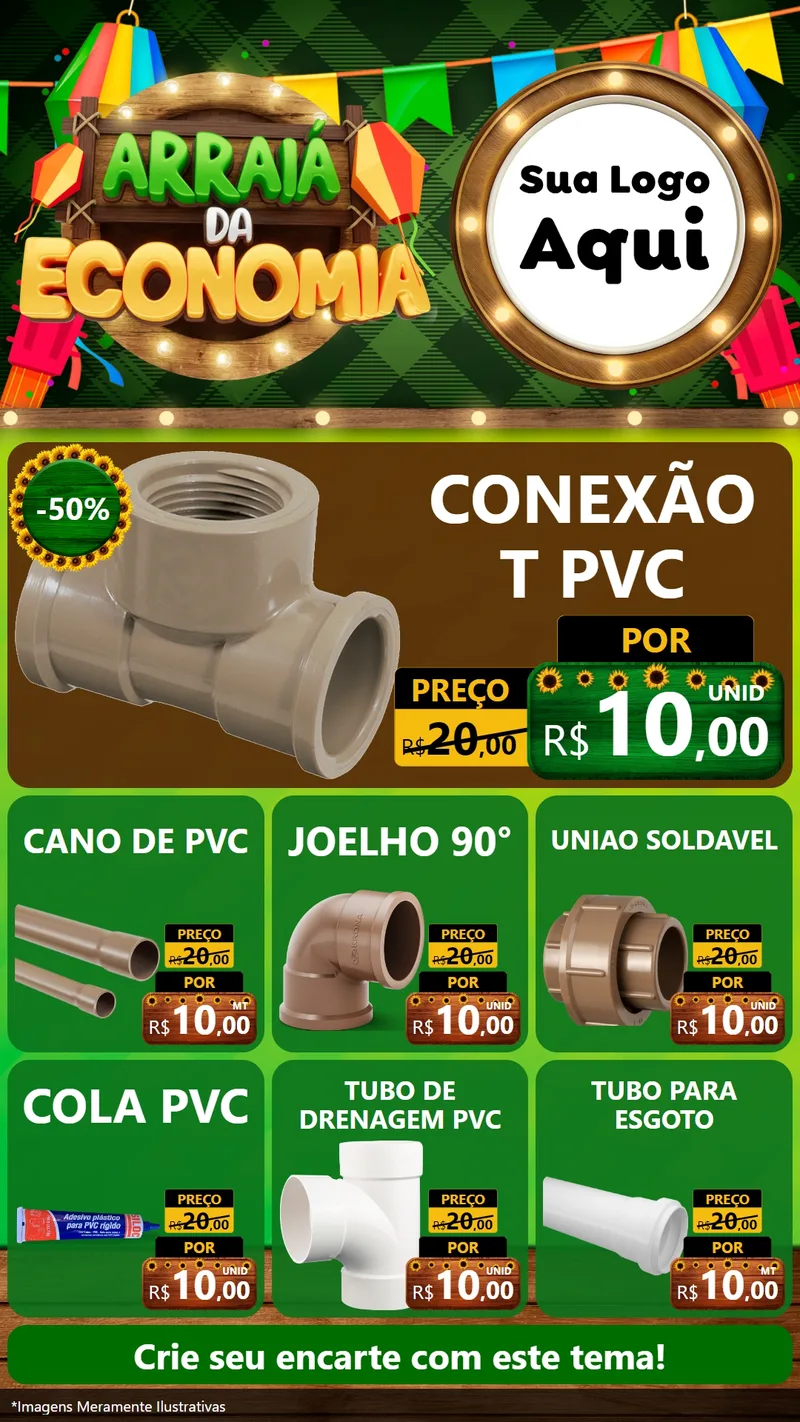 Modelo de Rede Social para Stories com o tema Arraiá de Economia para Tubos e conexões