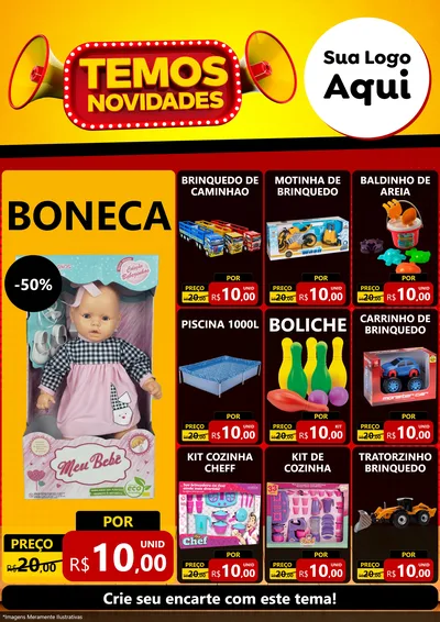 Modelo de Encarte para Encarte A4 Vertical com o tema Temos Novidades para Brinquedos