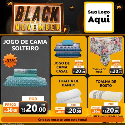 Modelo de Rede Social para Feed Facebook com o tema Black November para Cama, Mesa e Banho