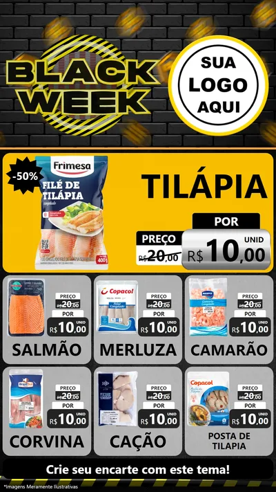 Modelo de Rede Social para Stories com o tema Black Week para Peixaria