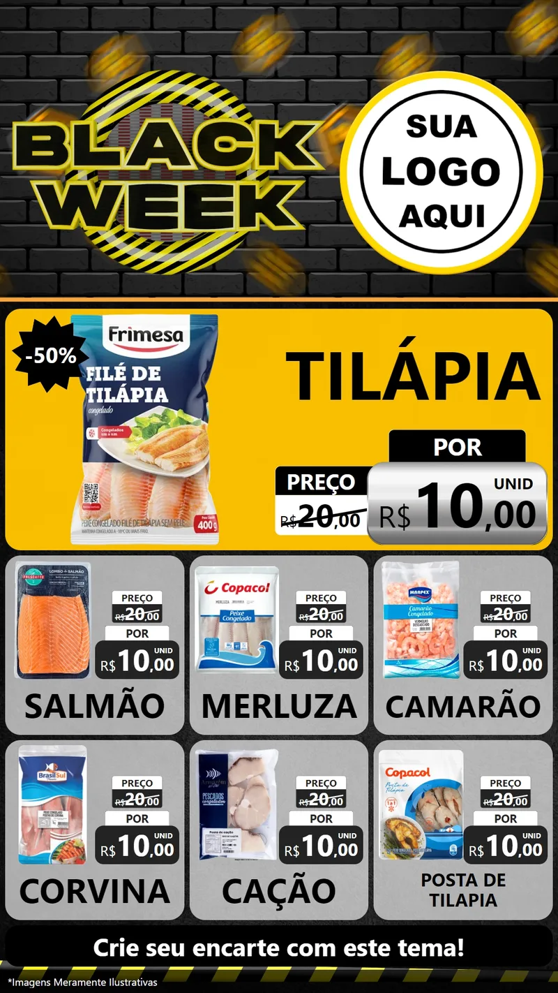 Modelo de Rede Social para Stories com o tema Black Week para Peixaria