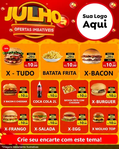 Modelo de Rede Social para Feed Instagram com o tema Julho Ofertas Imbatíveis para Hamburgueria