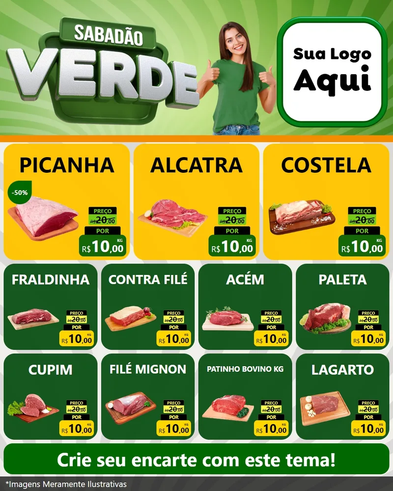 Modelo de Rede Social para Feed Instagram com o tema Sabadão Verde para Açougue