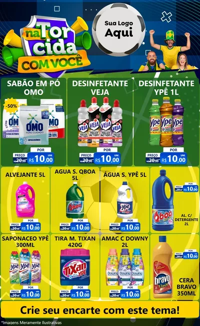 Modelo de Encarte para Encarte Grande com o tema Na Torcida Com Você - Copa para Produtos de Limpeza