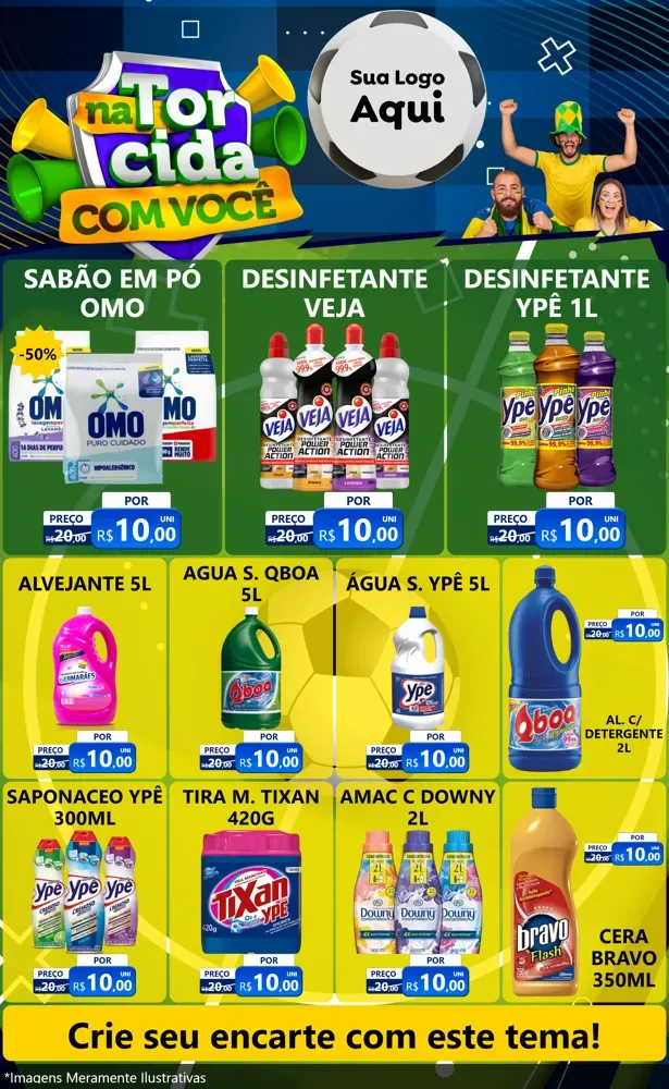 Modelo de Encarte para Encarte Grande com o tema Na Torcida Com Você - Copa para Produtos de Limpeza