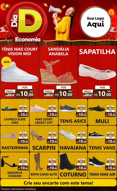Modelo de Encarte para Encarte Grande com o tema Dia D Economia para Calçados