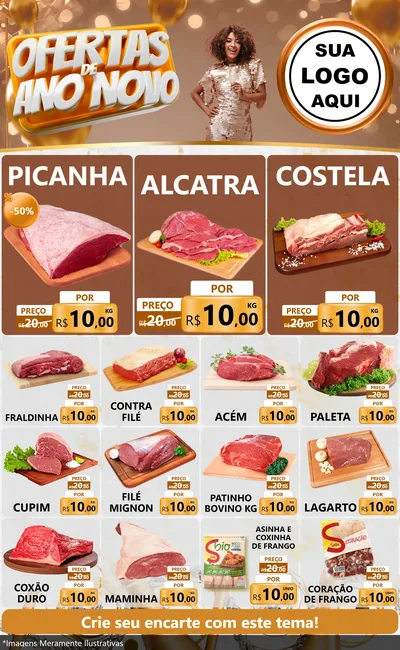 Modelo de Encarte para Encarte Grande com o tema Ofertas de Ano Novo para Açougue