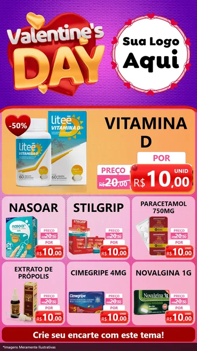Modelo de Rede Social para Stories com o tema Valentine's Day para Farmácia