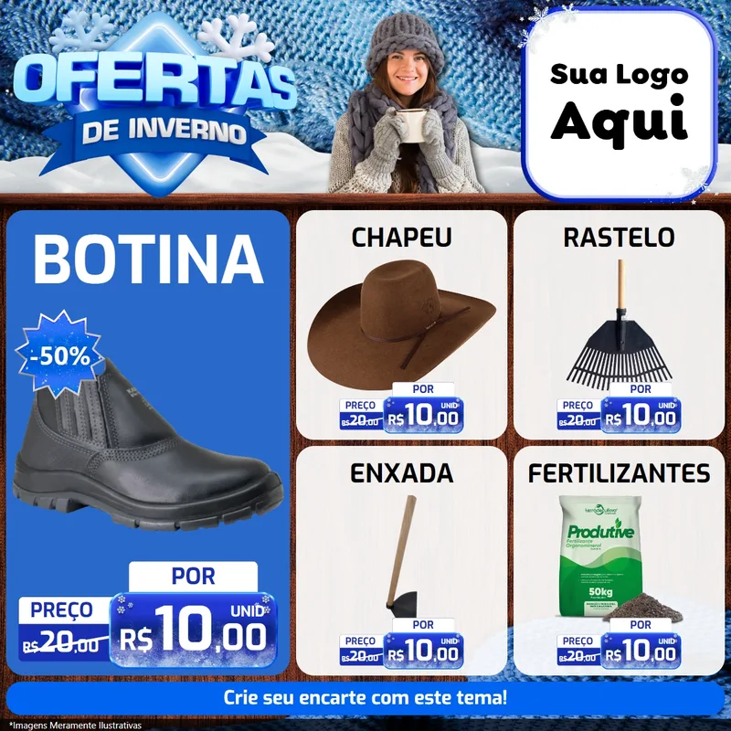 Modelo de Rede Social para Feed Facebook com o tema Ofertas de Inverno para Agropecuária