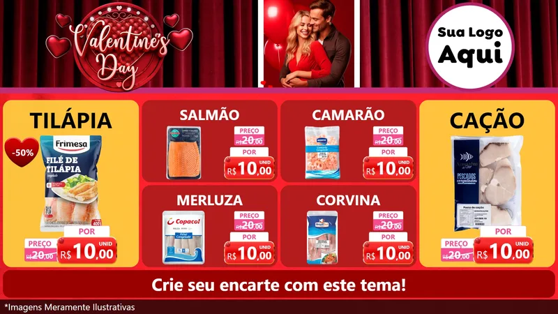 Modelo de TV para TV Horizontal com o tema Valentine's Day para Peixaria