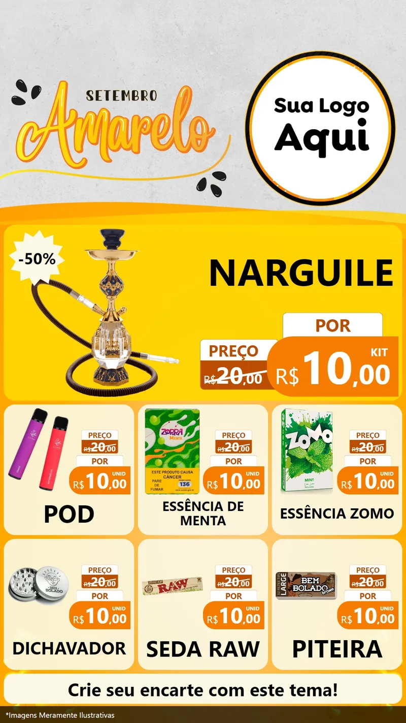 Modelo de Rede Social para Stories com o tema Setembro Amarelo para Tabacaria