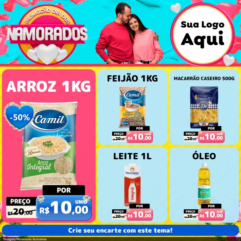 Modelo de Rede Social para Feed Facebook com o tema Promoção Dia dos Namorados para Supermercado