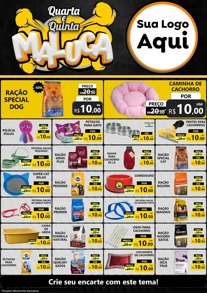 Modelo de Encarte para Encarte A4 Vertical com o tema Quarta e Quinta Maluca para Pet Shop