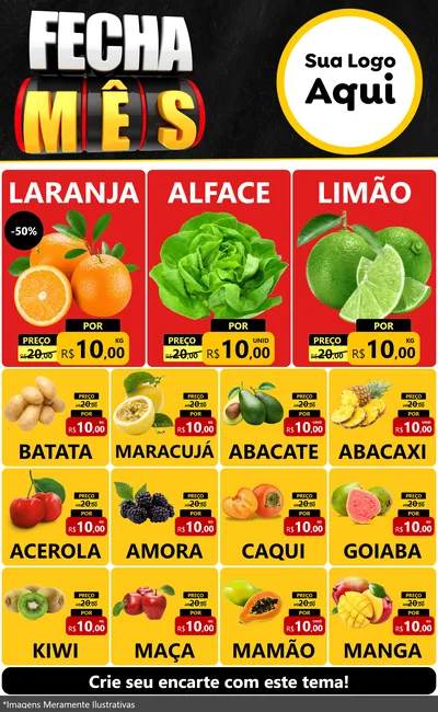 Modelo de Encarte para Encarte Grande com o tema Fecha Mês para Hortifrúti