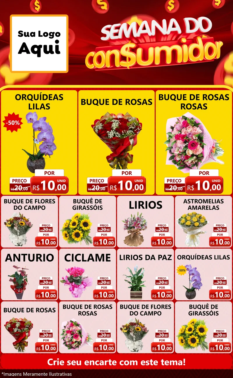 Modelo de Encarte para Encarte Grande com o tema Semana do Consumidor para Floricultura e jardim