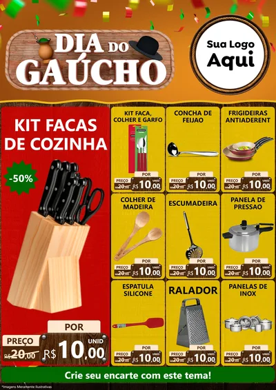 Modelo de Encarte para Encarte A4 Vertical com o tema Dia do Gaúcho para Utilidades Domésticas