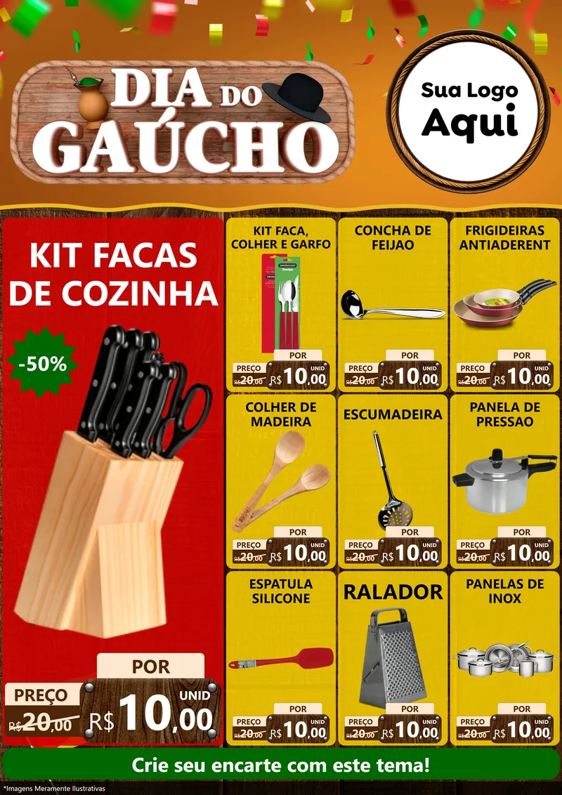 Modelo de Encarte para Encarte A4 Vertical com o tema Dia do Gaúcho para Utilidades Domésticas