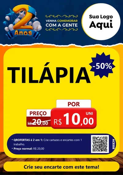 Modelo de Cartaz para Cartaz A4 Vertical com o tema Aniversário de 2 anos para Peixaria