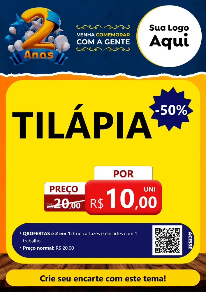 Modelo de Cartaz para Cartaz A4 Vertical com o tema Aniversário de 2 anos para Peixaria