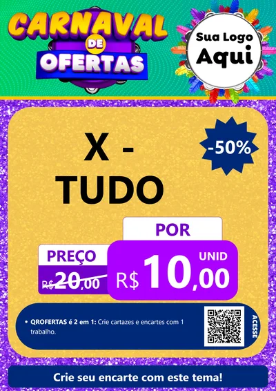 Modelo de Cartaz para Cartaz A4 Vertical com o tema Carnaval de Ofertas para Hamburgueria