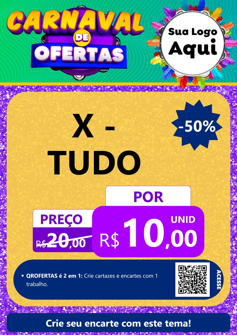Modelo de Cartaz para Cartaz A4 Vertical com o tema Carnaval de Ofertas para Hamburgueria