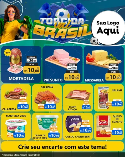 Modelo de Rede Social para Feed Instagram com o tema Torcida Vai Brasil - Copa para Frios e Laticínios