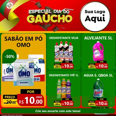 Modelo de Rede Social para Feed Facebook com o tema Especial Dia do Gaúcho para Produtos de Limpeza