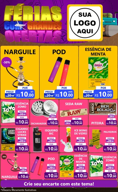 Modelo de Encarte para Encarte Grande com o tema Férias com Grandes Ofertas para Tabacaria