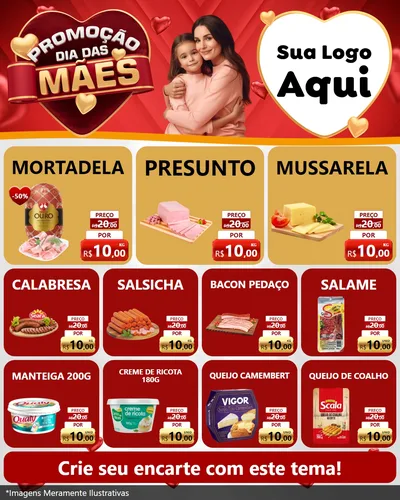 Modelo de Rede Social para Feed Instagram com o tema Promoção Dia das Mães para Frios e Laticínios