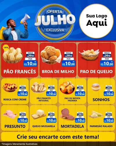 Modelo de Rede Social para Feed Instagram com o tema Oferta Exclusiva, Julho para Padaria
