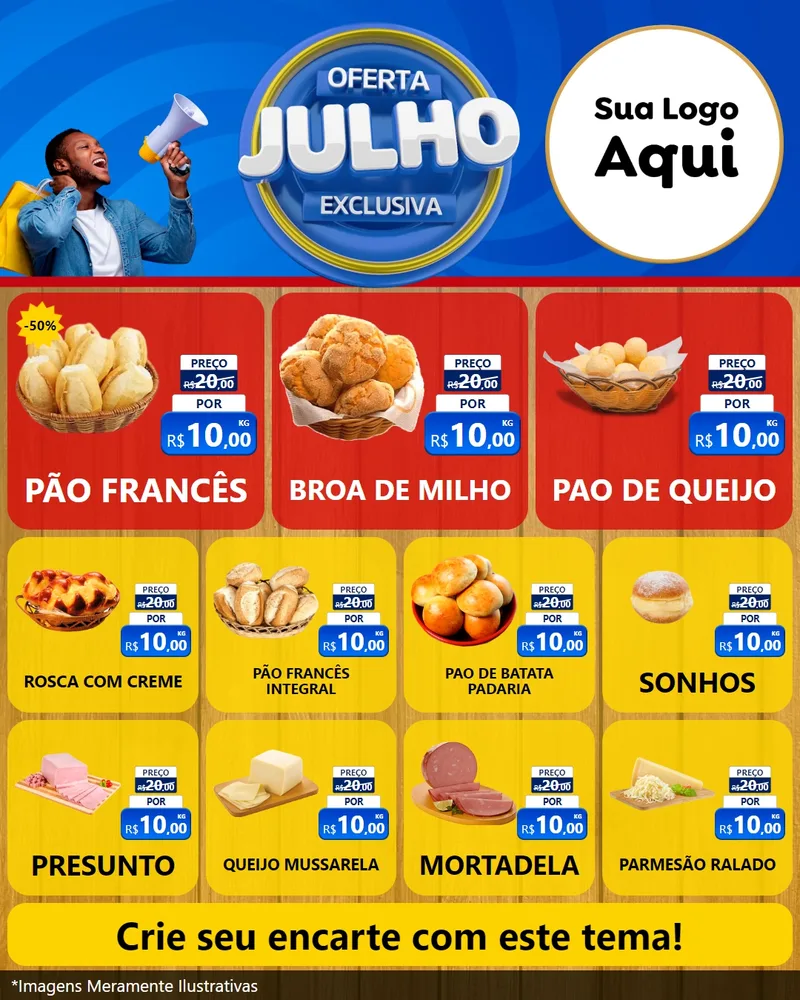 Modelo de Rede Social para Feed Instagram com o tema Oferta Exclusiva, Julho para Padaria
