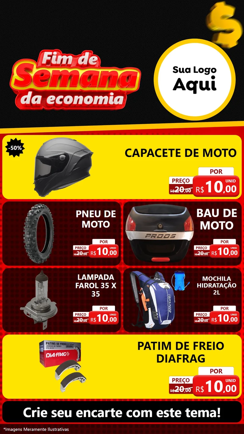Modelo de TV para TV Vertical com o tema Fim de Semana da Economia para Moto peças