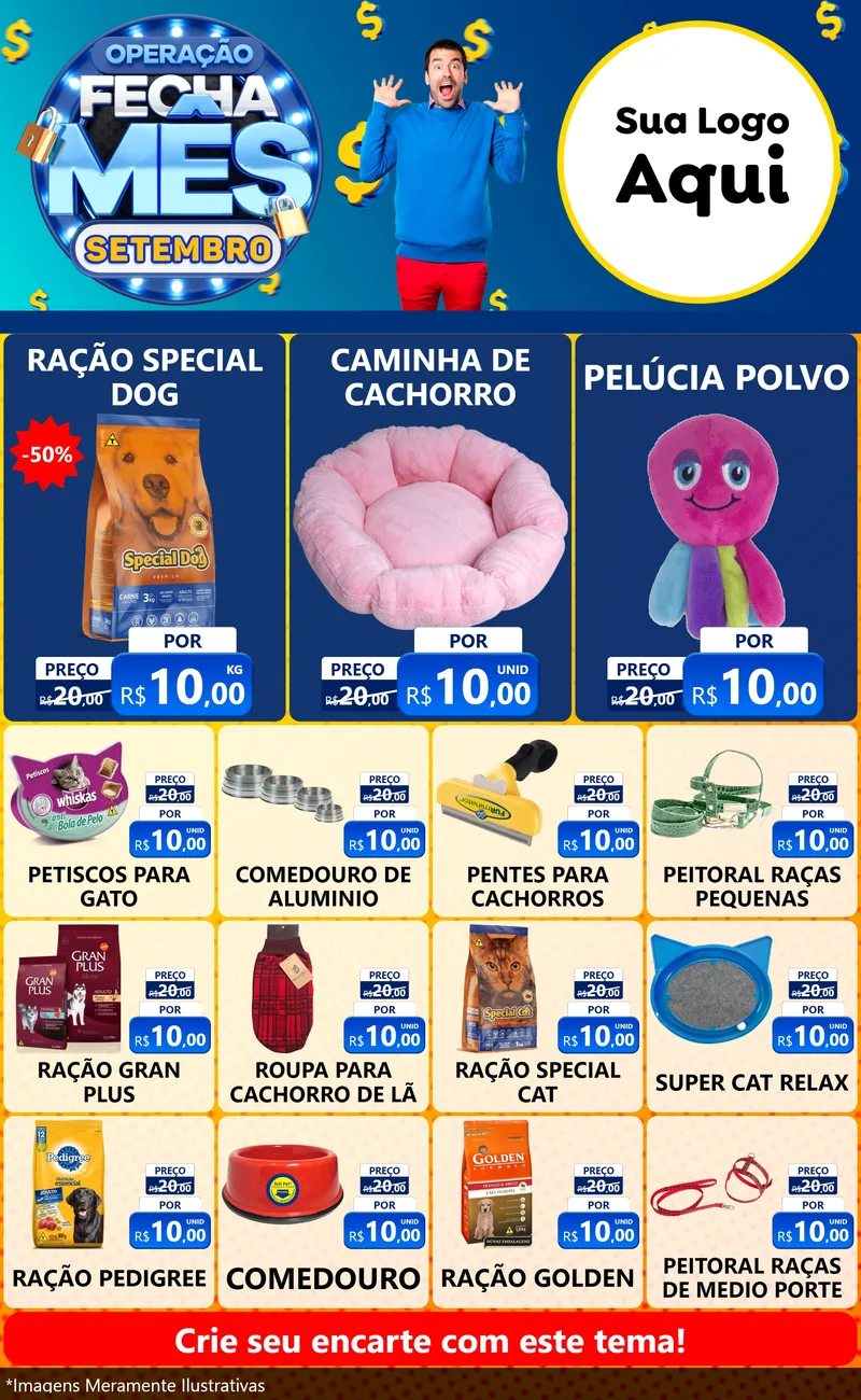 Modelo de Encarte para Encarte Grande com o tema Operação Fecha Mês Setembro para Pet Shop