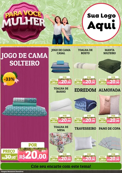 Modelo de Encarte para Encarte A4 Vertical com o tema Para Você Mulher para Cama, Mesa e Banho