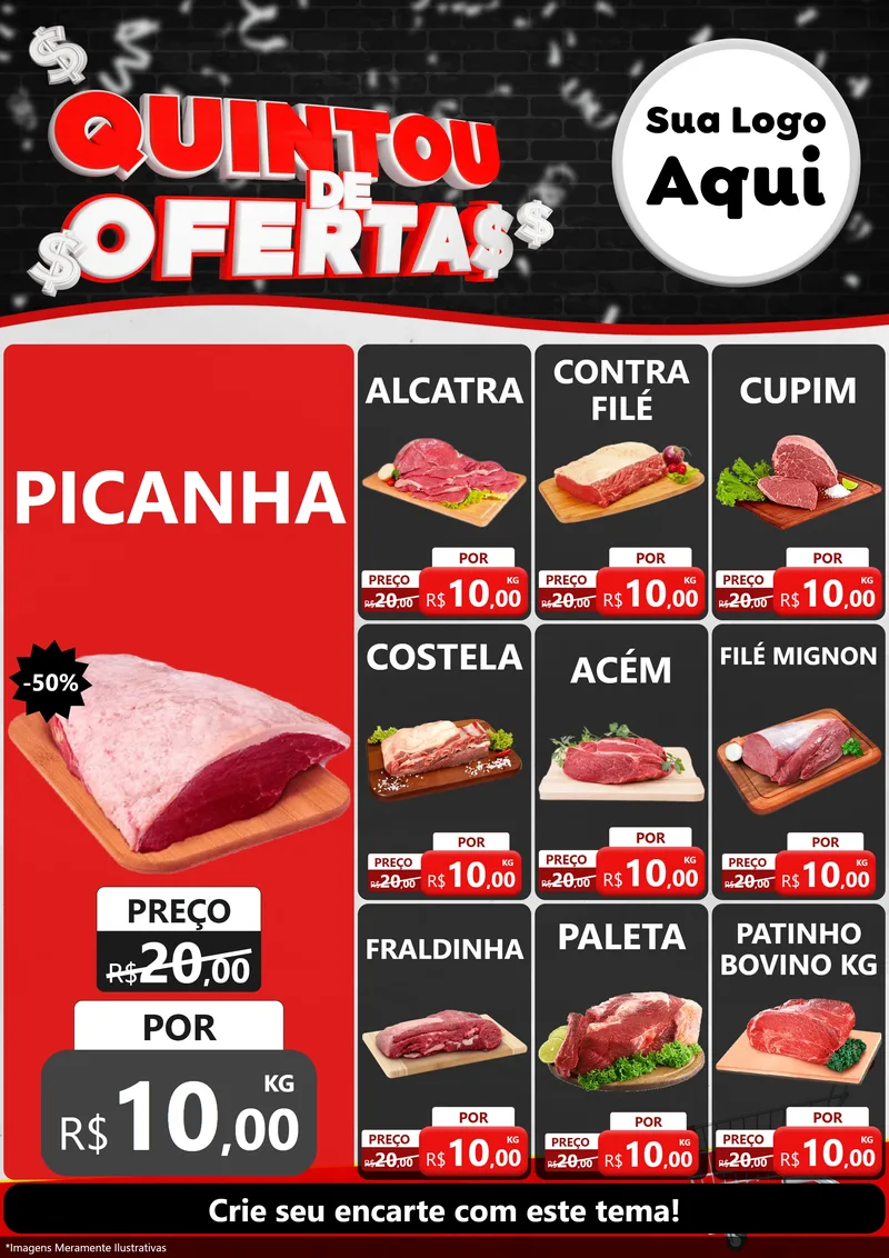 Modelo de Encarte para Encarte A4 Vertical com o tema Quintou de Ofertas para Açougue