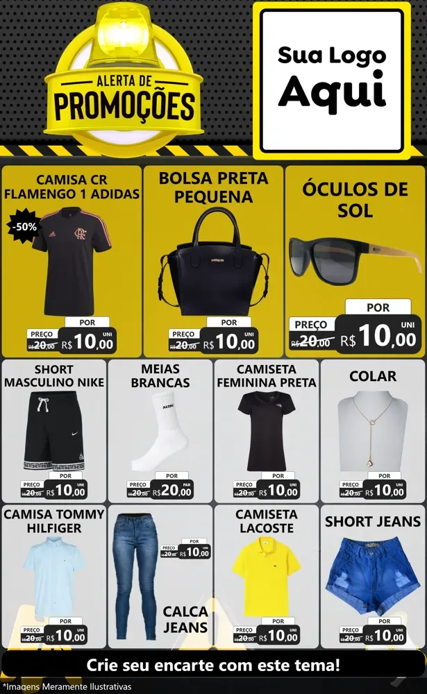 Modelo de Encarte para Encarte Grande com o tema Alerta de Promoções para Roupas e acessórios